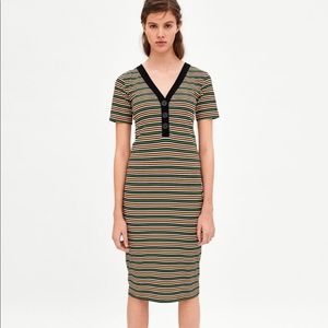 Zara Ribbed Dress with Buttons